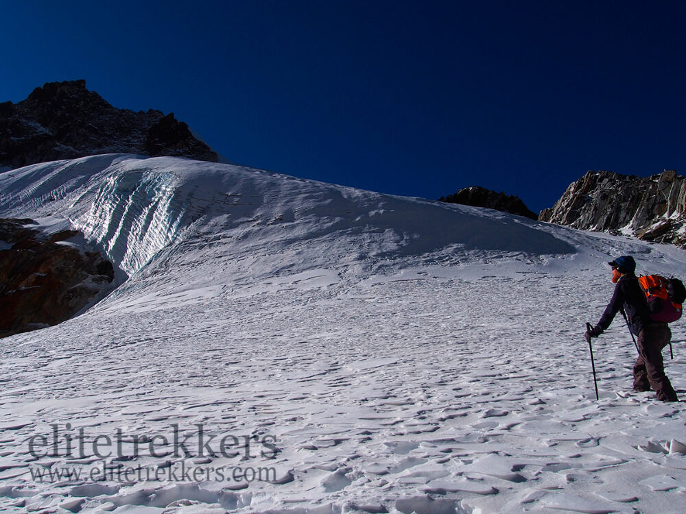 Trekker on Cho La Glacier